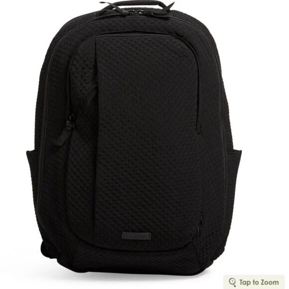 Vera Bradley Large Travel Backpack Microfiber Classic Black (12 x19 x 7") NWT - Picture 1 of 2